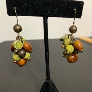 Green and brown dangle earrings. Boho style.